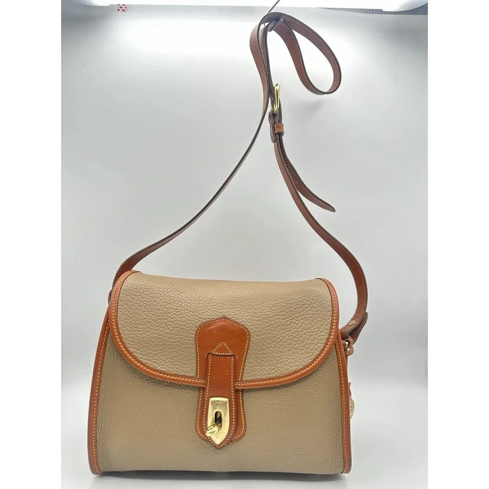 Vintage Dooney & Bourke All-Weather Leather Shoulder Bag - Tan & Brown